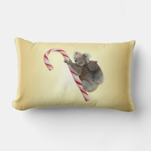 Christmas Koalas on Candy Cane Lumbar Cushion