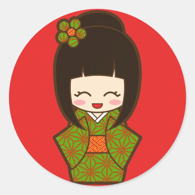 Christmas Kokeshi Classic Round Sticker (Front)
