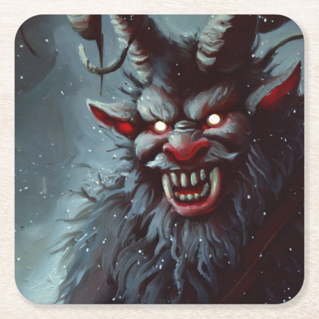 Christmas Krampus 2 Square Paper Coaster (Front)