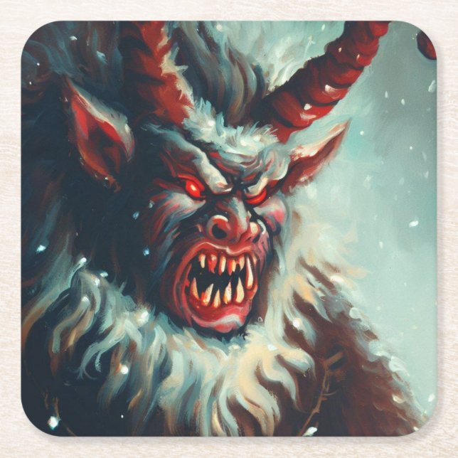 Christmas Krampus 3 Square Paper Coaster (Front)