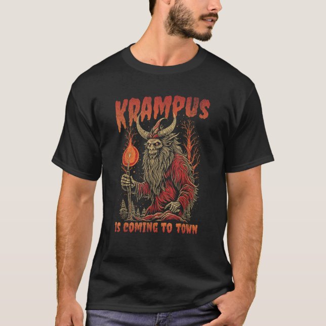 Christmas Krampus Is Coming Hail Santa Funny Xmas  T-Shirt (Front)