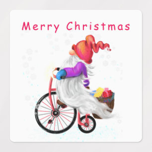 Christmas Labels Gnome with Bike and Gifts