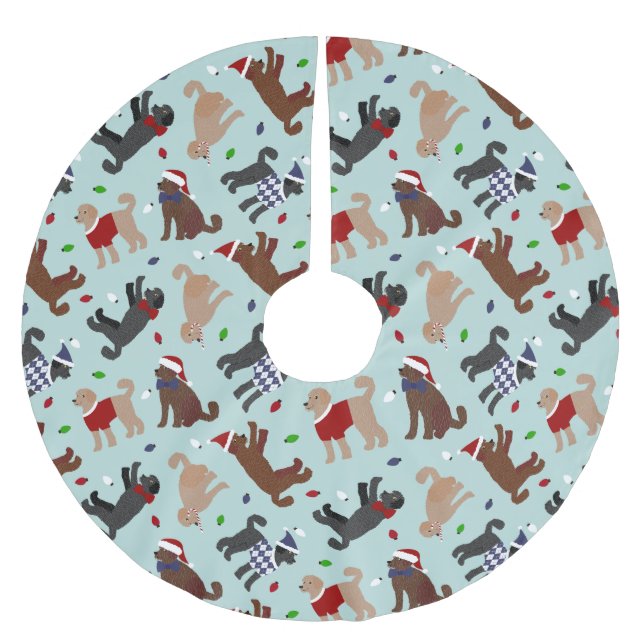 Christmas Labradoodle Blue Brushed Polyester Tree Skirt (Front)