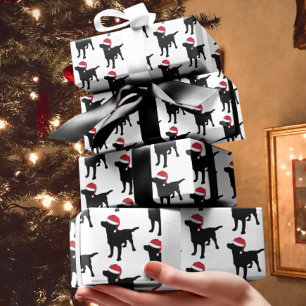 Christmas Labrador Black Dog In Santa Hat Wrapping Paper Sheet
