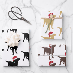 Christmas Labrador Black Yellow And Chocolate Wrapping Paper Sheet