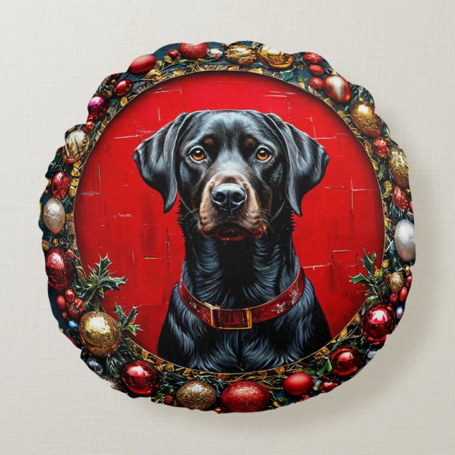 Christmas Labrador dog Round Cushion (Front)