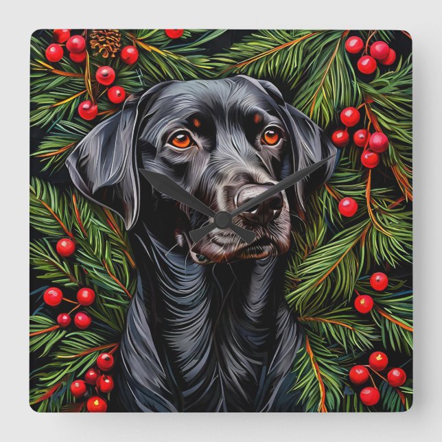 Christmas labrador dog square wall clock (Front)
