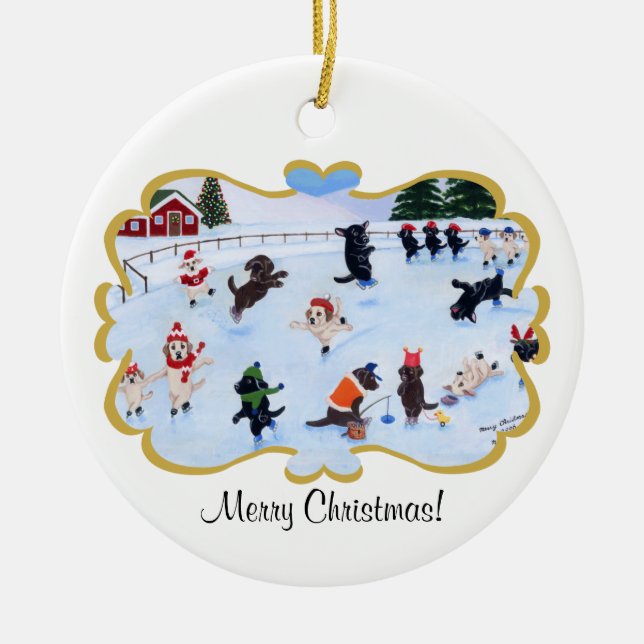 Christmas Labrador Fun Painting Ceramic Tree Decoration (Front)
