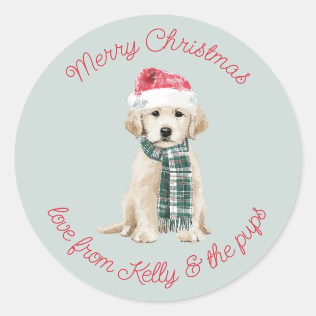 Christmas Labrador Puppy in a Scarf Classic Round Sticker (Front)