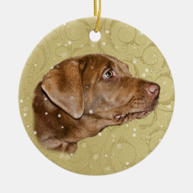 Christmas, Labrador Retriever Dog Ceramic Ornament (Front)