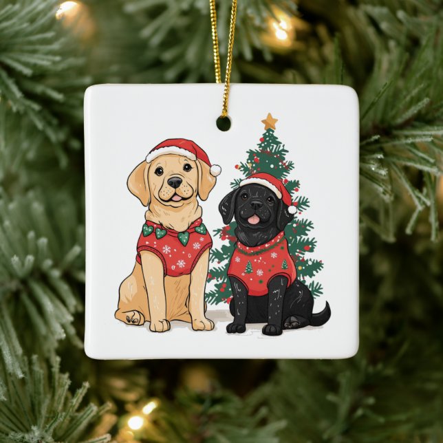Christmas Labrador Retriever Dogs Ceramic Ornament (Tree)