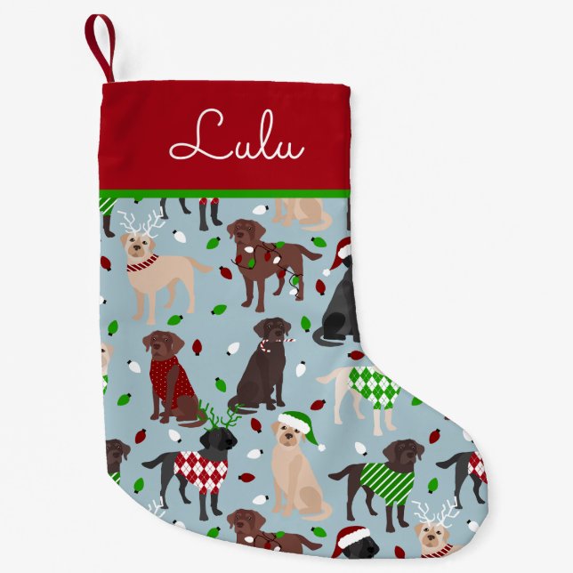 Christmas Labrador Retriever Dogs Custom Name Small Christmas Stocking (Front)