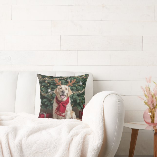Christmas Labrador Retriever With Antlers Cushion (Couch)