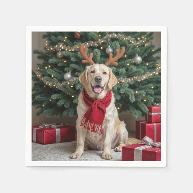 Christmas Labrador Retriever With Antlers Napkin (Front)