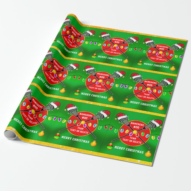 Christmas, LACROSSE Wrapping Paper, PERSONALIZED Wrapping Paper (Unrolled)
