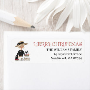 Christmas Lady & Cat Personalized Return Address Label