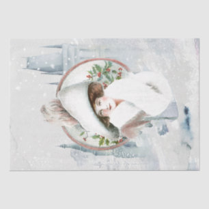 Christmas Lady Holly Old World Castle Decoupage Tissue Paper