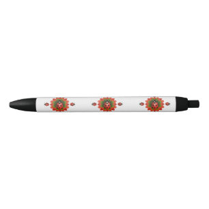 Christmas Ladybug Red Green and White Black Ink Pen