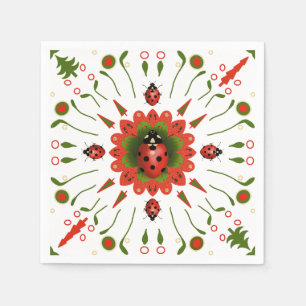 Christmas Ladybug Red Green White Party Paper Napkin