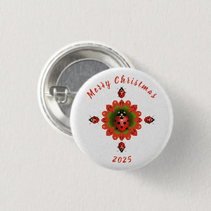 Christmas Ladybug Red Green White Square 3 Cm Round Badge