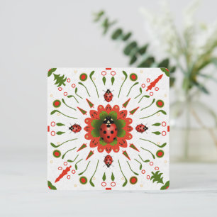 Christmas Ladybug Red White Green Hand-drawn Blank Invitation