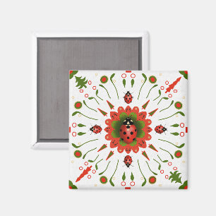 Christmas Ladybug Red White Green Magnet