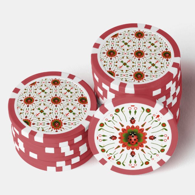 Christmas Ladybug Red White Green Poker Chips (Stack)