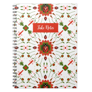 Christmas Ladybug Red, White, Green Spiral Notebook