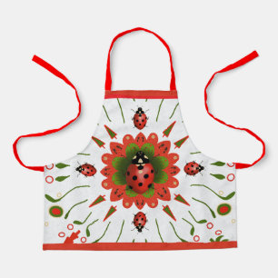 Christmas Ladybug Red White Kids Green Kitchen Apron