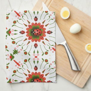 Christmas Ladybug Red White Kids Green Tea Towel