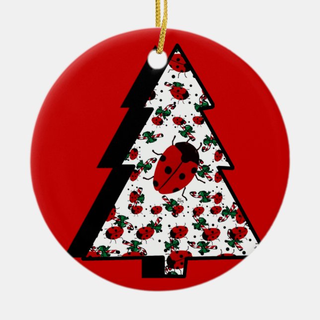 CHRISTMAS LADYBUGS CERAMIC ORNAMENT (Front)