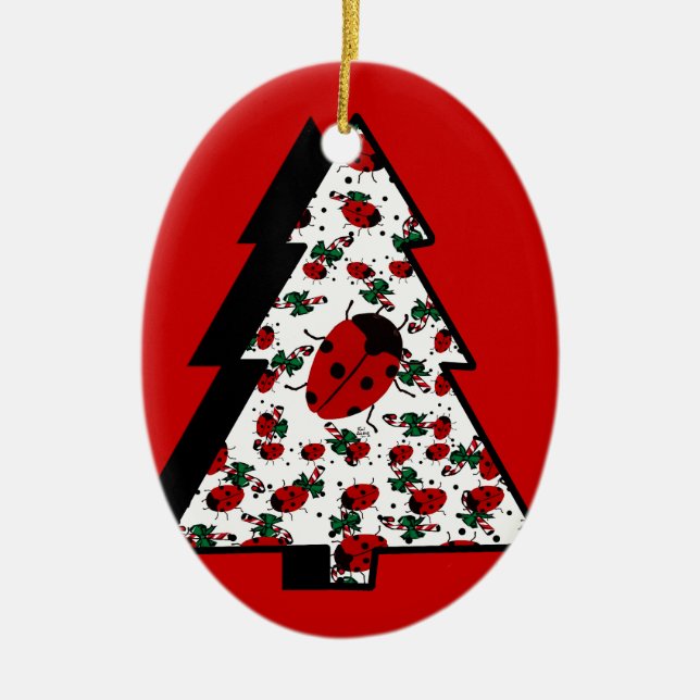 CHRISTMAS LADYBUGS CERAMIC TREE DECORATION (Front)