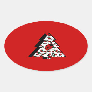 CHRISTMAS LADYBUGS OVAL STICKER