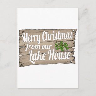 christmas lake house holiday postcard