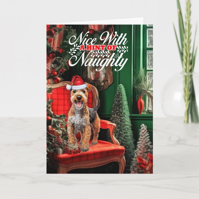 Christmas Lakeland Terrier Dog Naughty or Nice Holiday Card (Front)