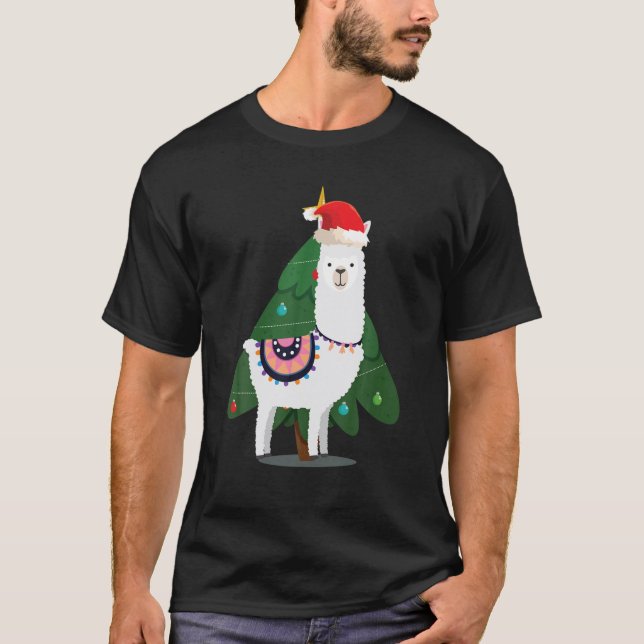 Christmas Lama With Christmas Tree T-Shirt (Front)