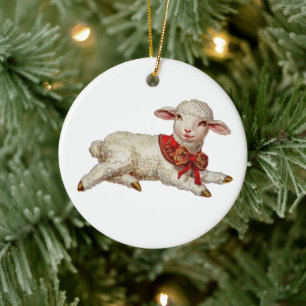 Christmas lamb ceramic ornament