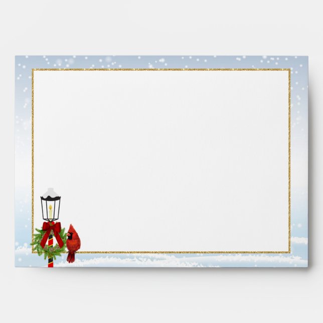 Christmas Lamp with Wreath and Red Cardinal Envelopes (Front)