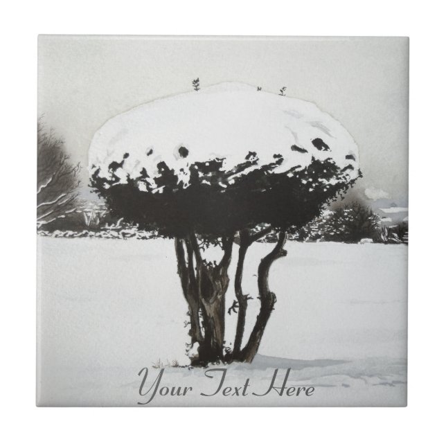 Christmas landscape snow scene original art ceramic tile (Front)