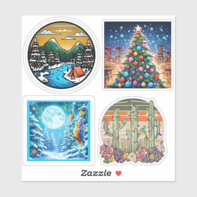 Christmas Landscape Vinyl Cut Stickers  (Sheet)