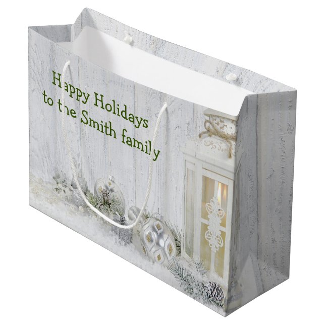 Christmas Lantern and Ornaments Large Gift Bag (Front Angled)