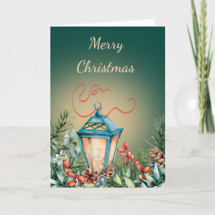Christmas Lantern and Winter Foliage Holiday Card