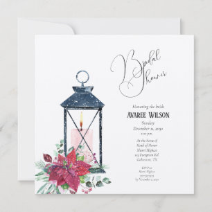 Christmas Lantern Poinsettia Evergreens Invitation