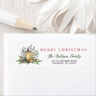 Christmas lantern wreath Merry Christmas Return Address Label
