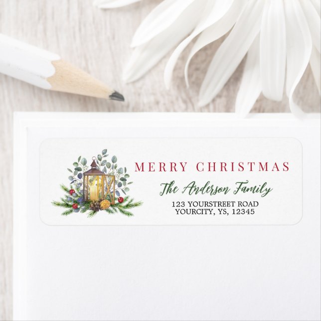 Christmas lantern wreath Merry Christmas Return Address Label (Insitu)