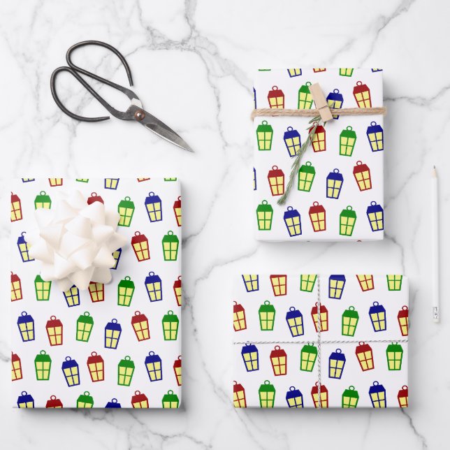Christmas Lanterns Wrapping Paper Sheet (Front)