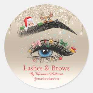 christmas lashes and brows beauty holiday golden classic round sticker