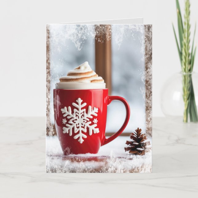 Christmas Latte In Window Holiday Card (Front)