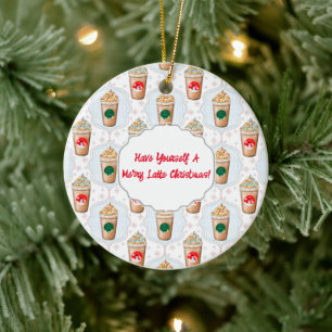 Christmas Latte Ogee Snowflake Pattern  Ceramic Ornament