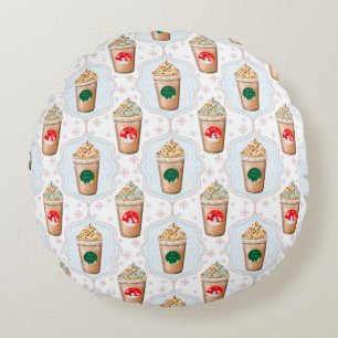 Christmas Latte Ogee Snowflake Pattern  Round Cushion